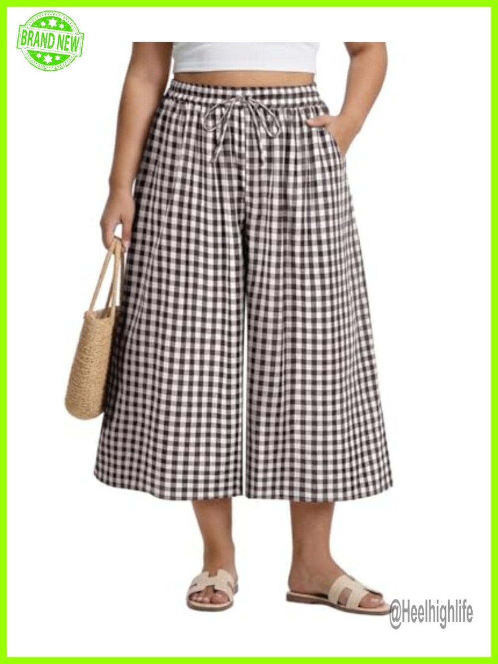 Plus Size Wide Leg Palazzo Capris with Pockets Linen Blend